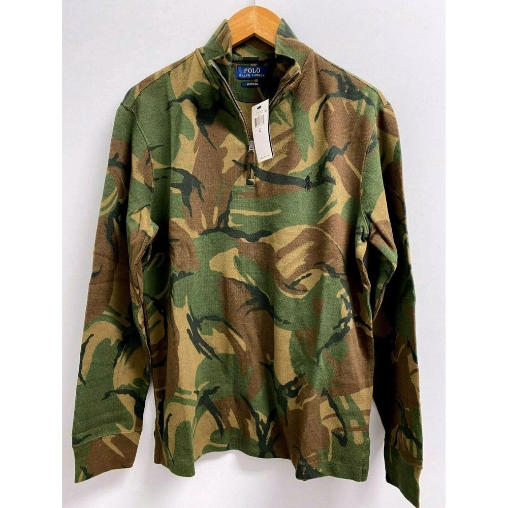 NEW Polo Ralph Lauren Sweatshirt Men's S Estate Rib 1/4 Zip Camo Pony Logo